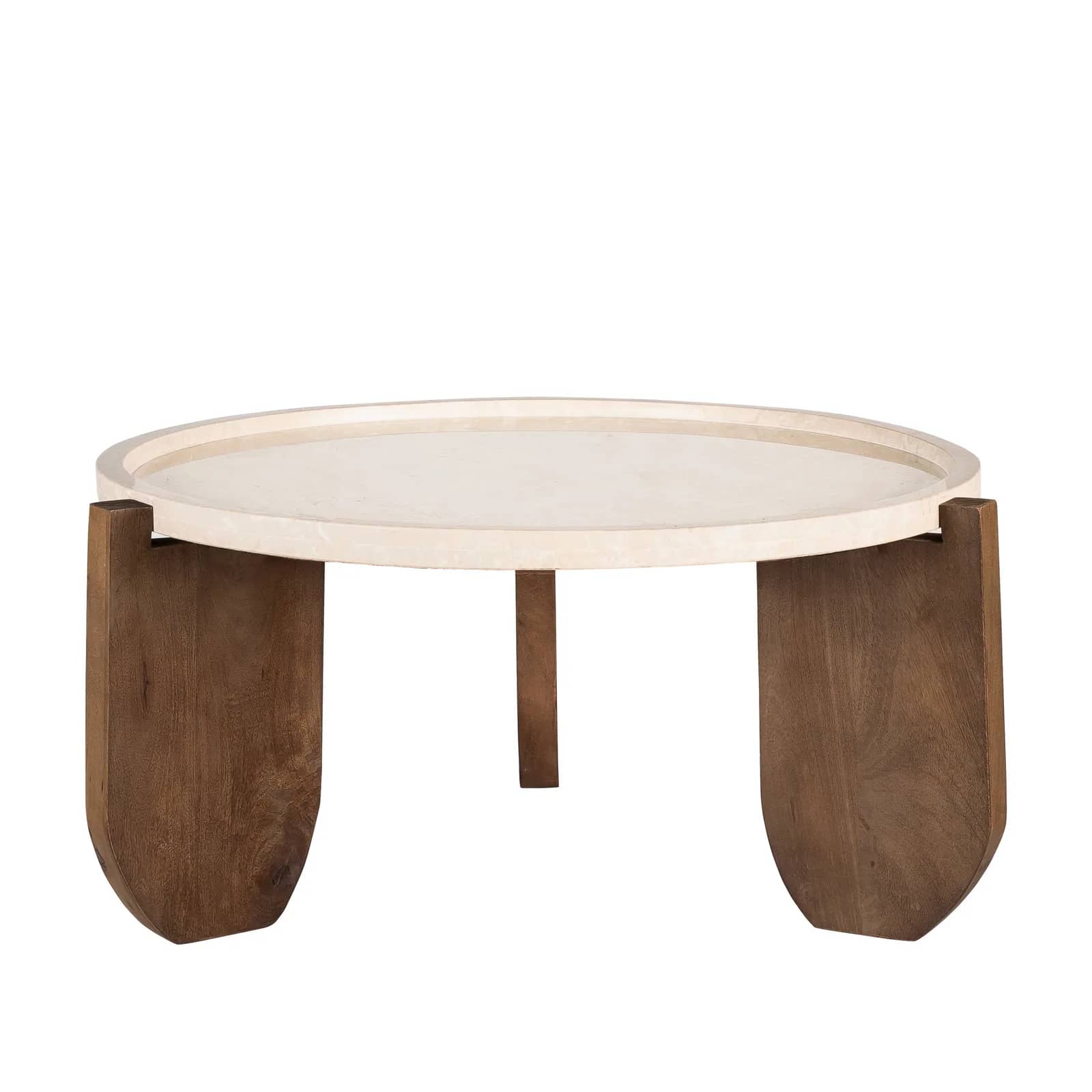 Détail du plateau de marbre veiné d’une table basse Noyera
