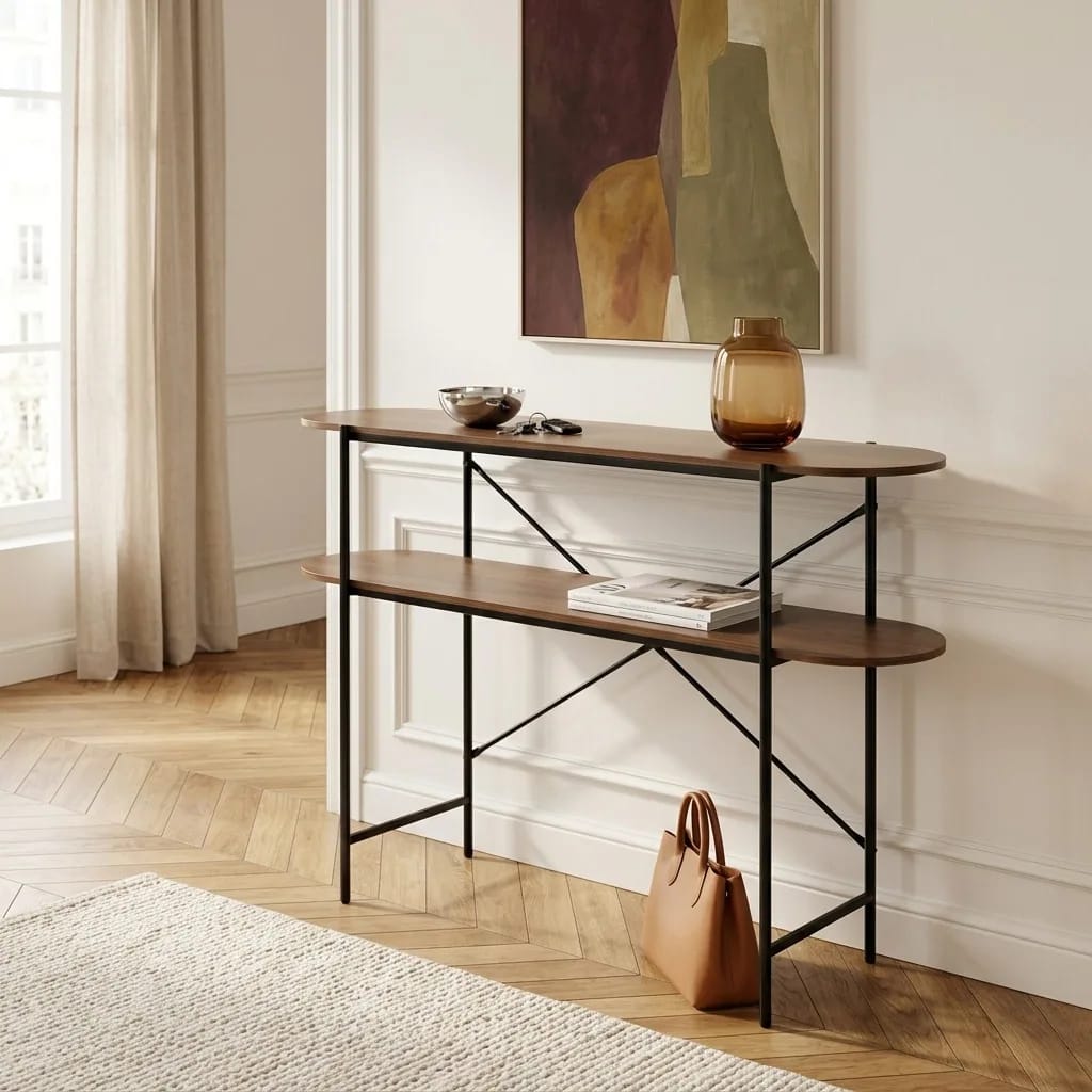 Console Janna en bois et métal avec entretoise en X