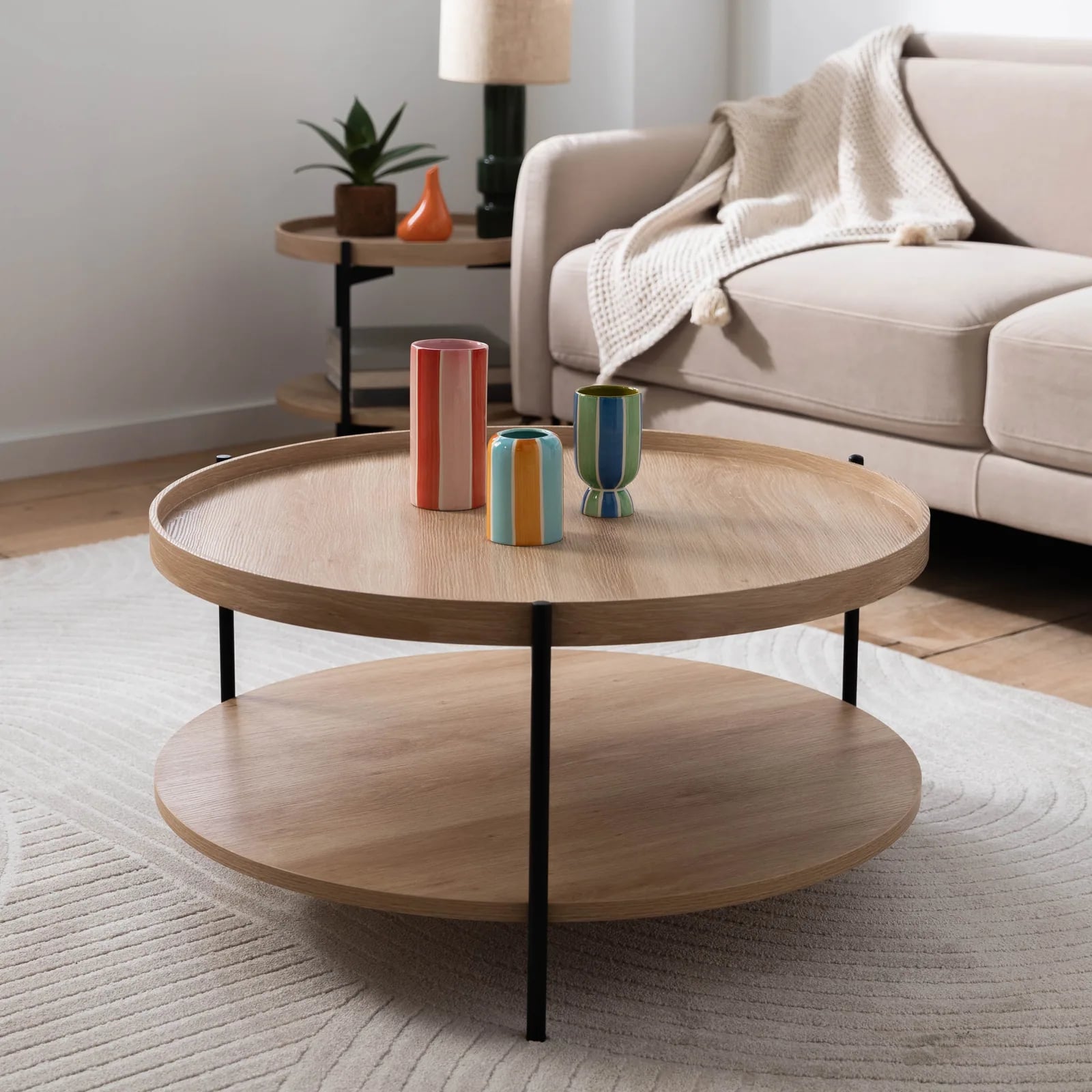 Table basse ronde Korro en bois et métal