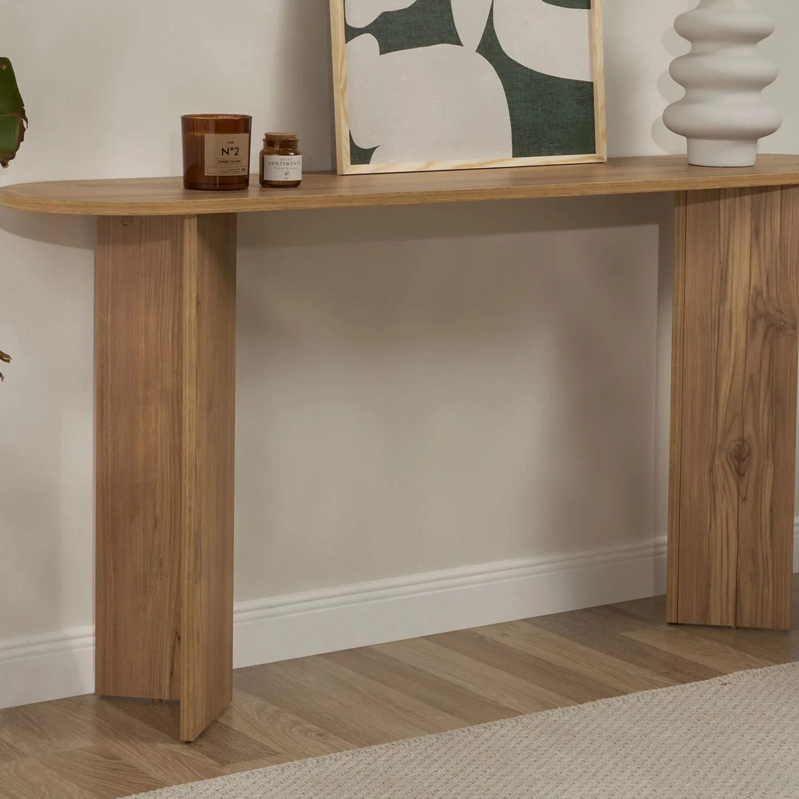 Console ovale Sam en finition bois clair