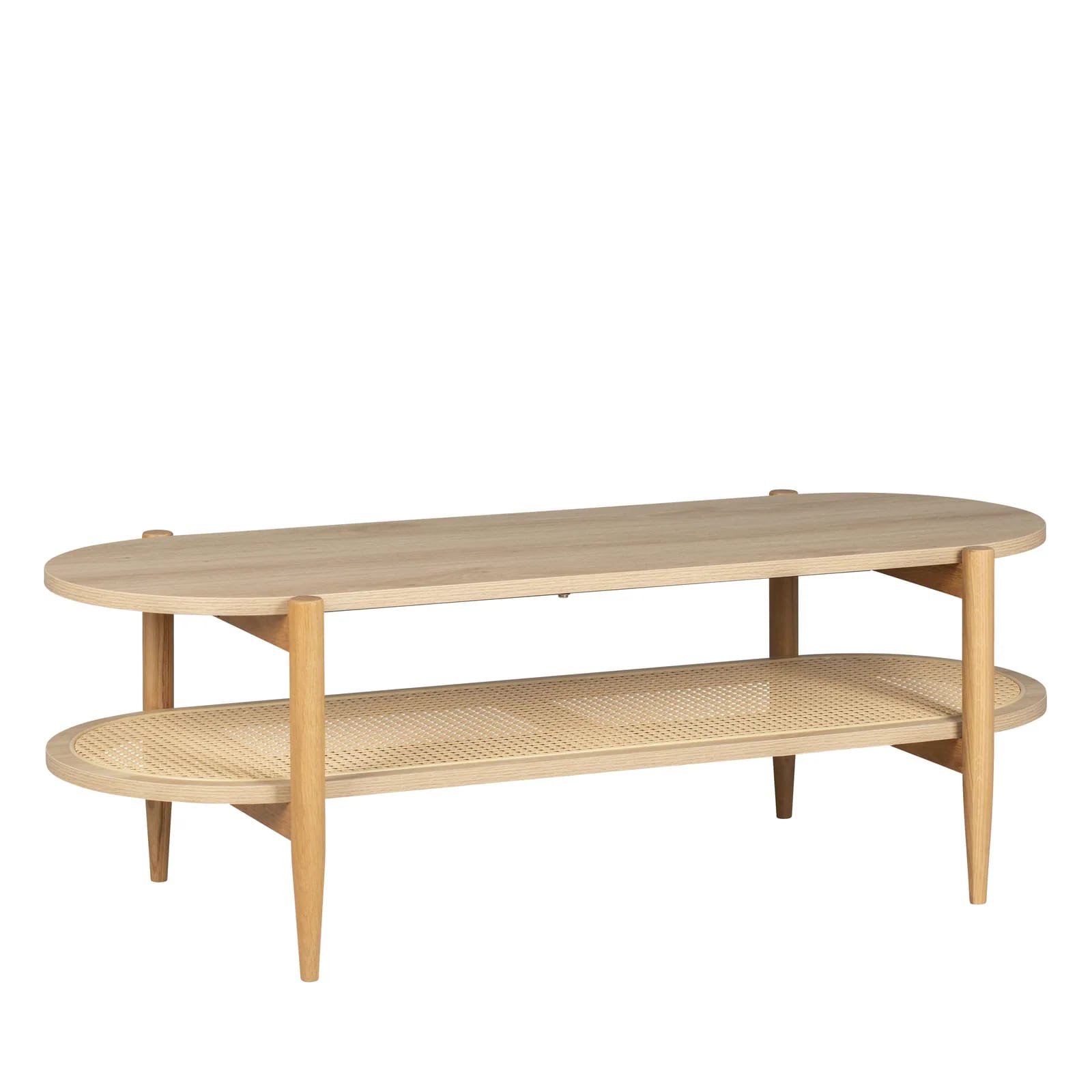 Table basse ovale Ellos en chêne et cannage