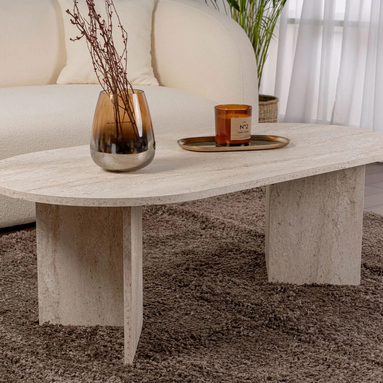 Plateau ovale décor travertin de la table basse Sam