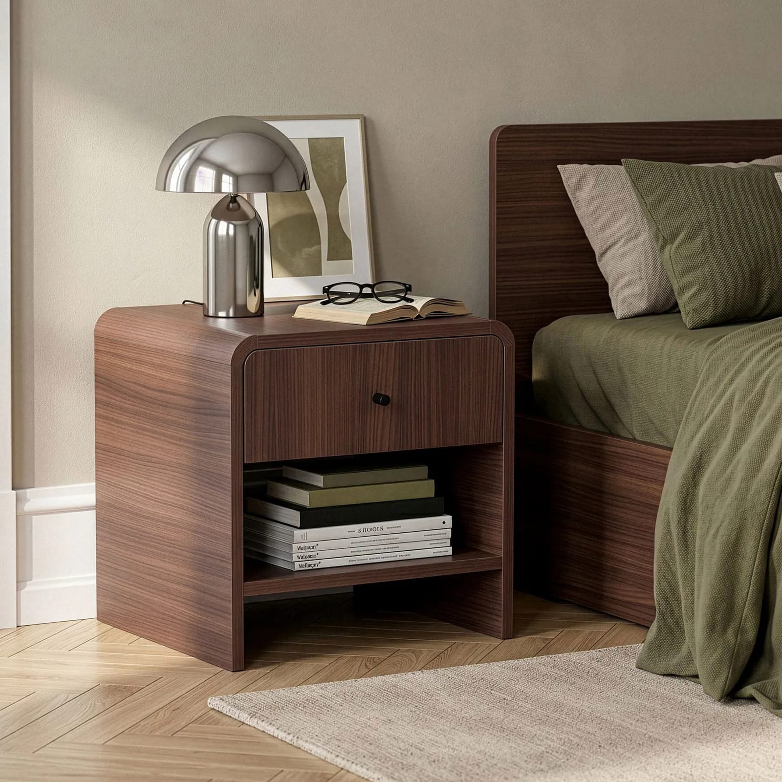 Table de chevet Milano aux bords arrondis