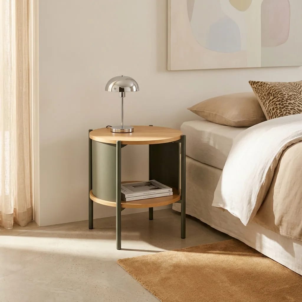 Table de chevet cube Paco en métal et bois
